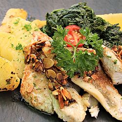 Fischspezialitäten im DAZUMAL Arkadenheuriger